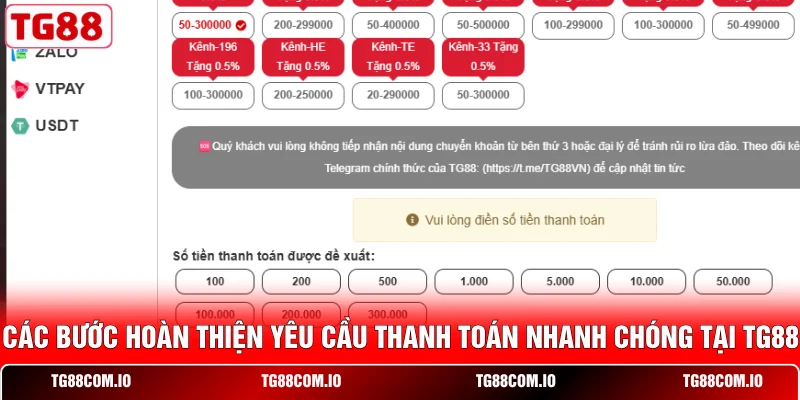 Nạp Tiền TG88 2 Các bước hoàn thiện yêu cầu thanh toán nhanh chóng tại TG88